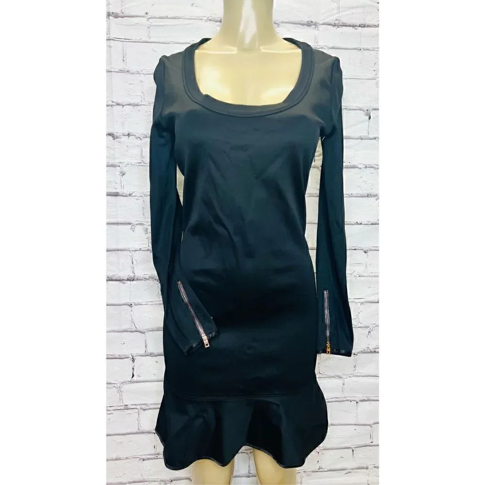 Rag & Bone Womens Black Scoop Neck Long Sleeve Flare Hem Sheath Dress Size 8